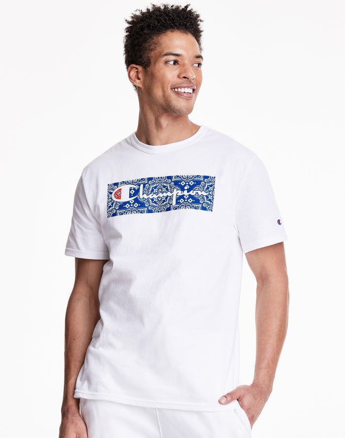 Champion Herre T-Shirts Hvide - Heritage Bandana Knockout With Vintage Script Logo - Danmark RJZ-270